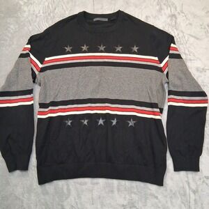 Men's Sean John 3XL Black Gray Red Star Striped Crew Neck Preppy Sweater